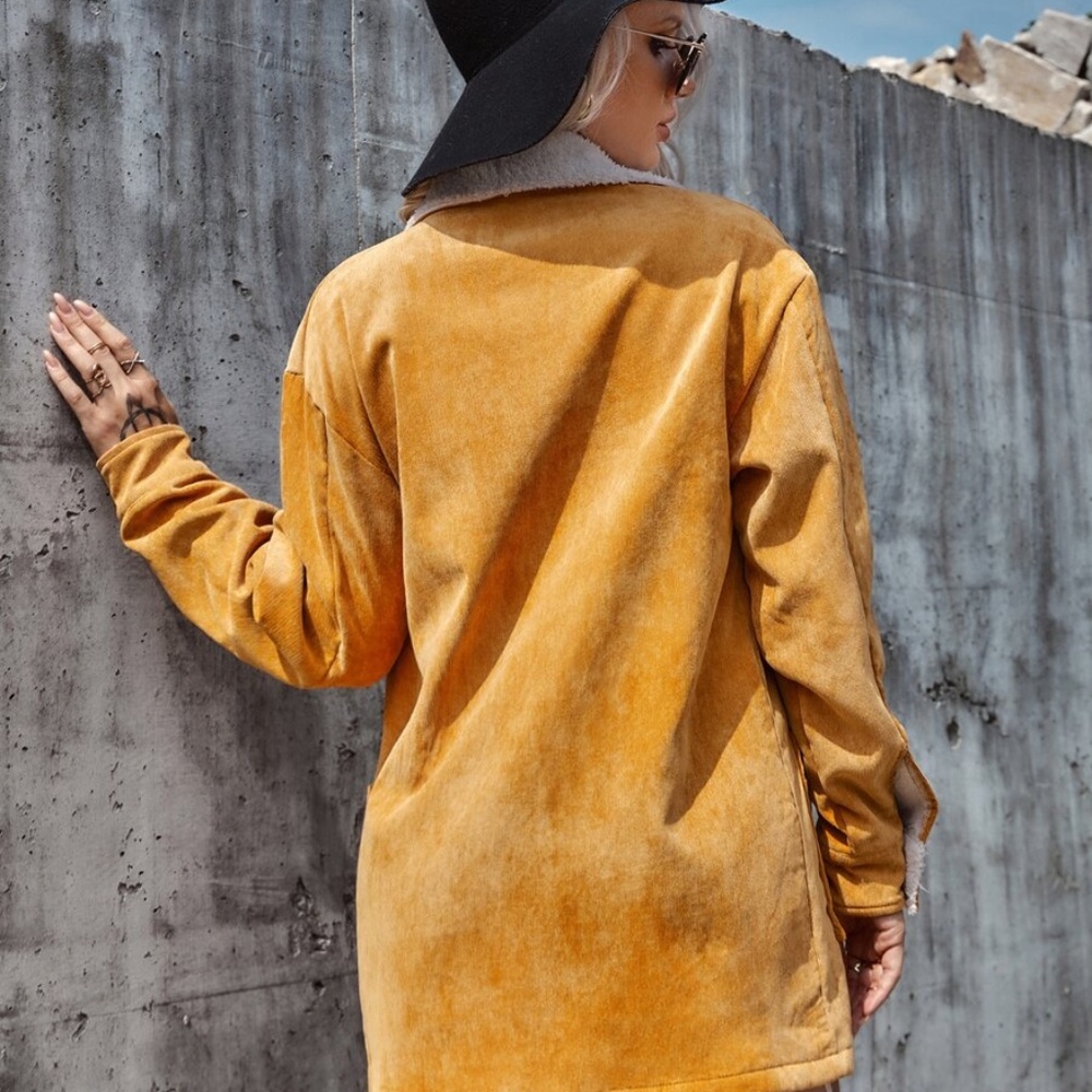 Snap Button Corduroy Shearling Lined Jacket Coat - image 6